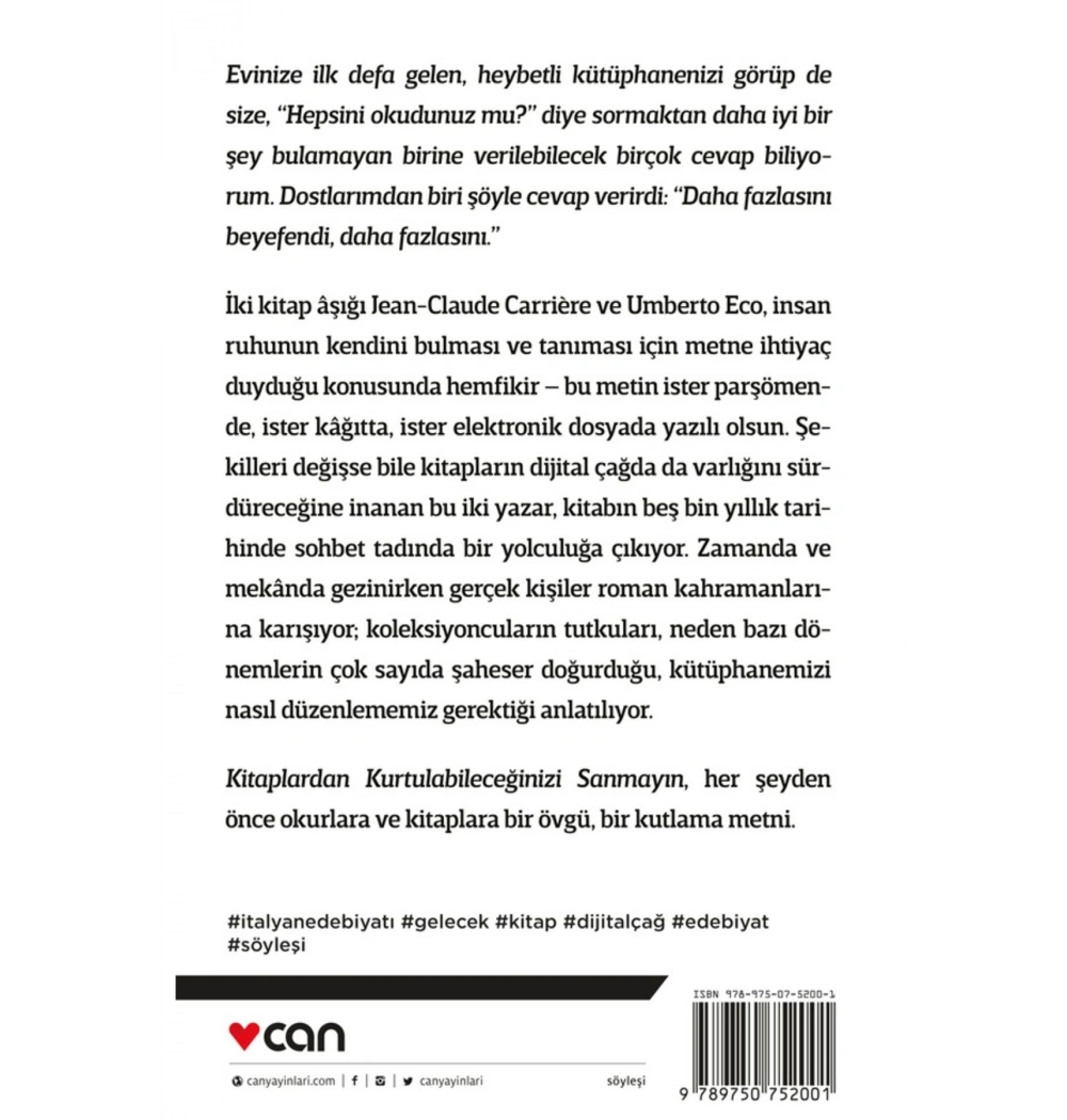 Kitaplardan Kurtulabileceğinizi Sanmayın  Umberto Eco  Can Yayın