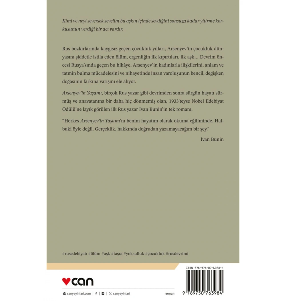 Arsenyevin Yaşamı  İvan Bunin  Can Yayın