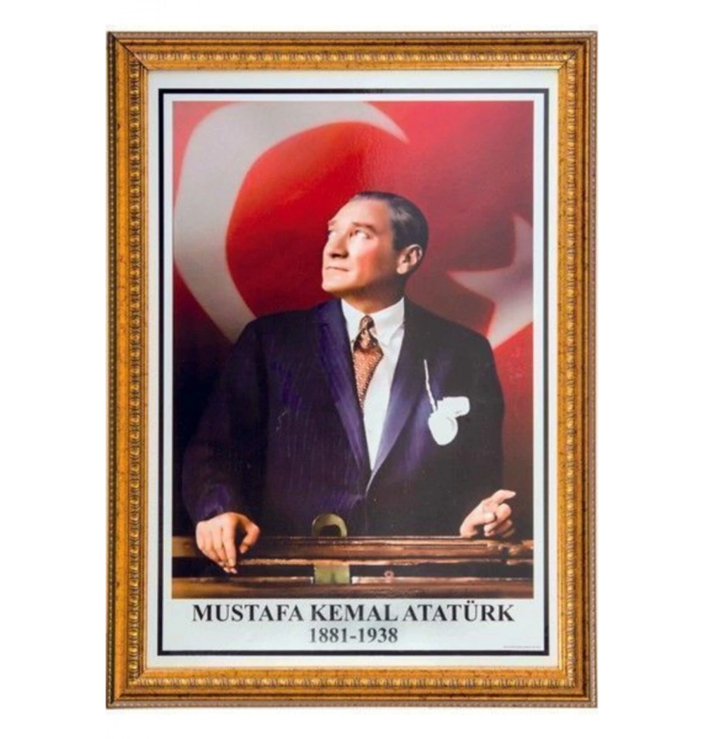 İnter 50X70 Varaklı Çerçeve Duvara Monte Atatürk Portresi Kod:Int-026