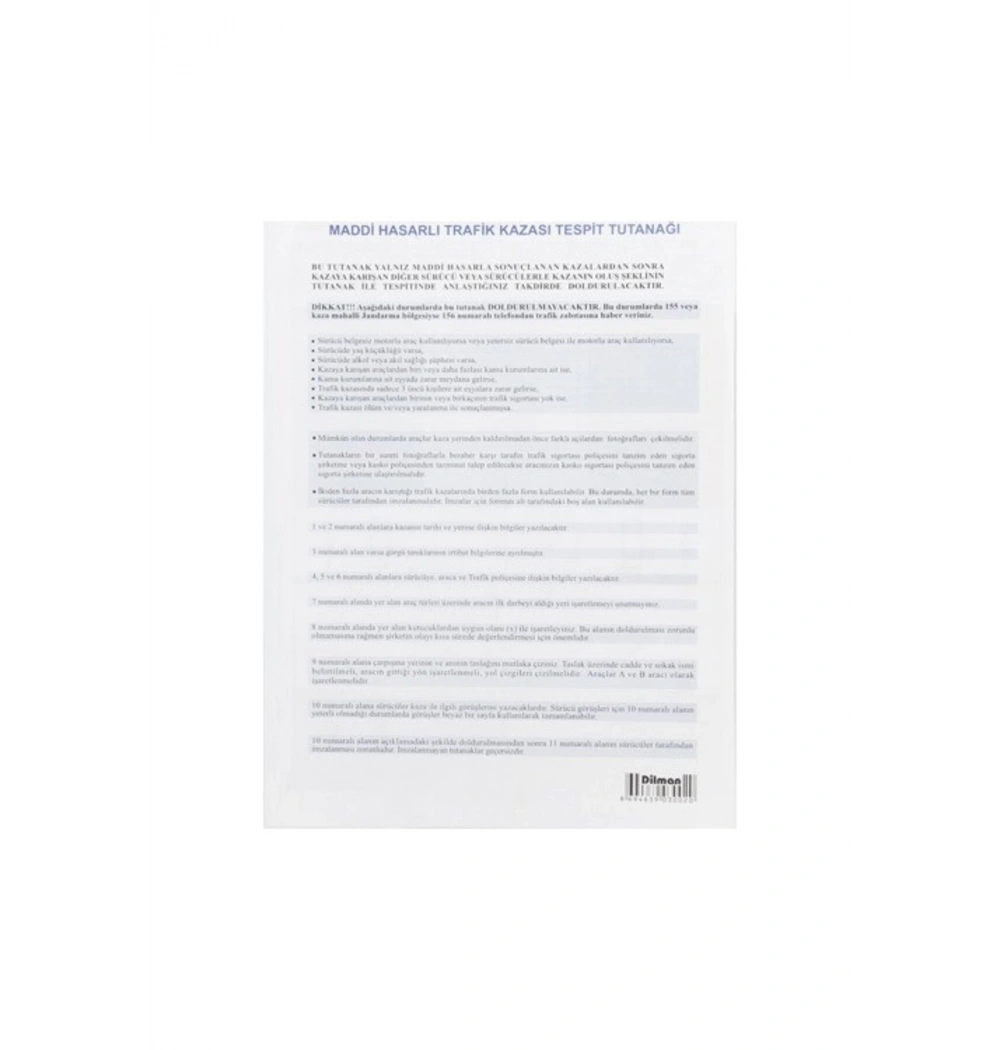 Dilman Kaza Tespit Formu Otokopili