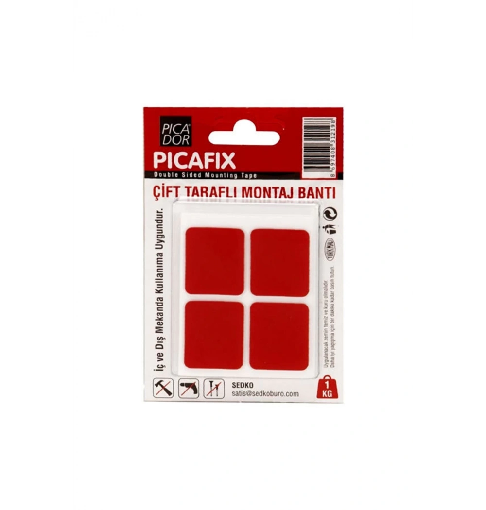 Picafix Çift Tarafli Montaj Bandi Kirmizi Kare