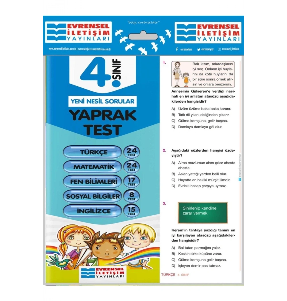4.Sınıf Tüm Dersler Yaprak Test  Evrensel