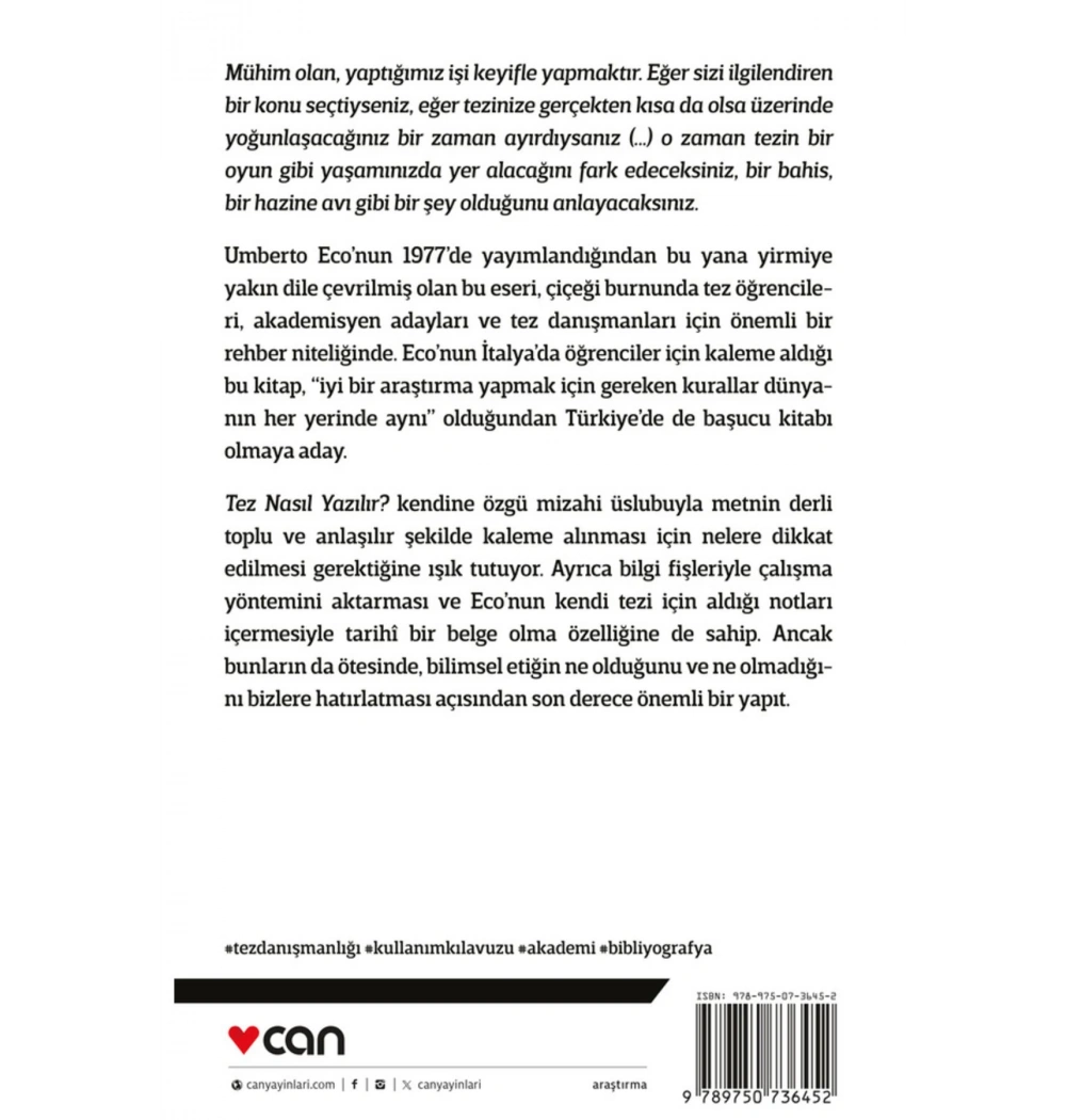 Tez Nasıl Yazılır. Umberto Eco Can Yayınları