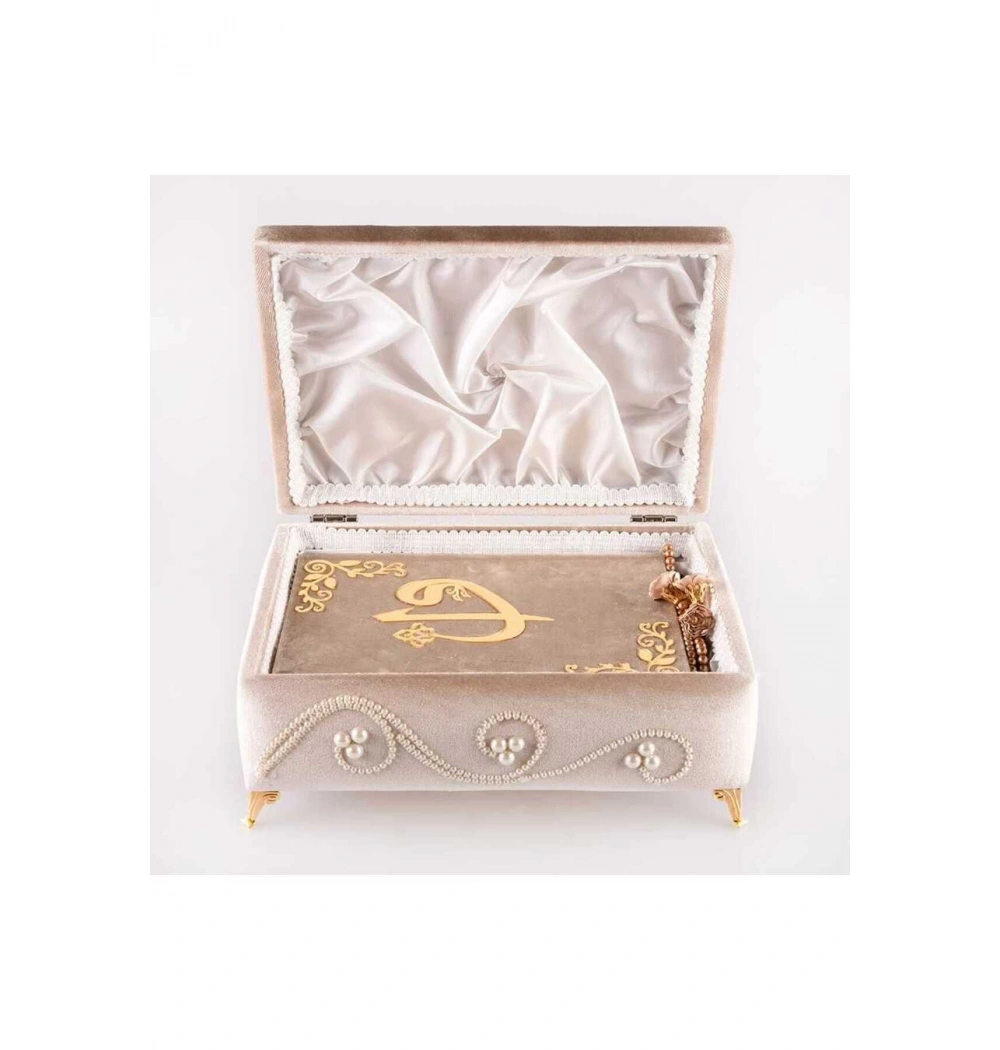 Hayrat 571 Çeyizlik Pleksili Orta Boy Kadife Kuranı Kerim Ayaklı Vizon