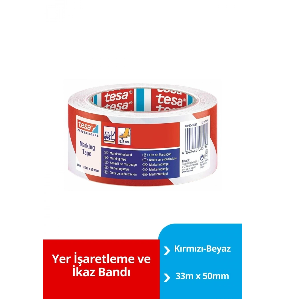 Tesa Yer İşaretleme Çizgili İkaz Bandı Kırmızı-Beyaz Kod:0009215