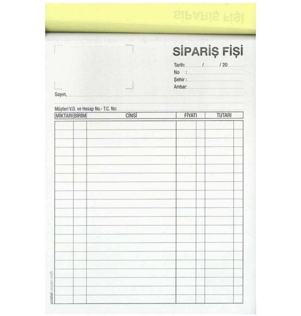 Pastel Sipariş Fişi 2n Otokopili 2/50