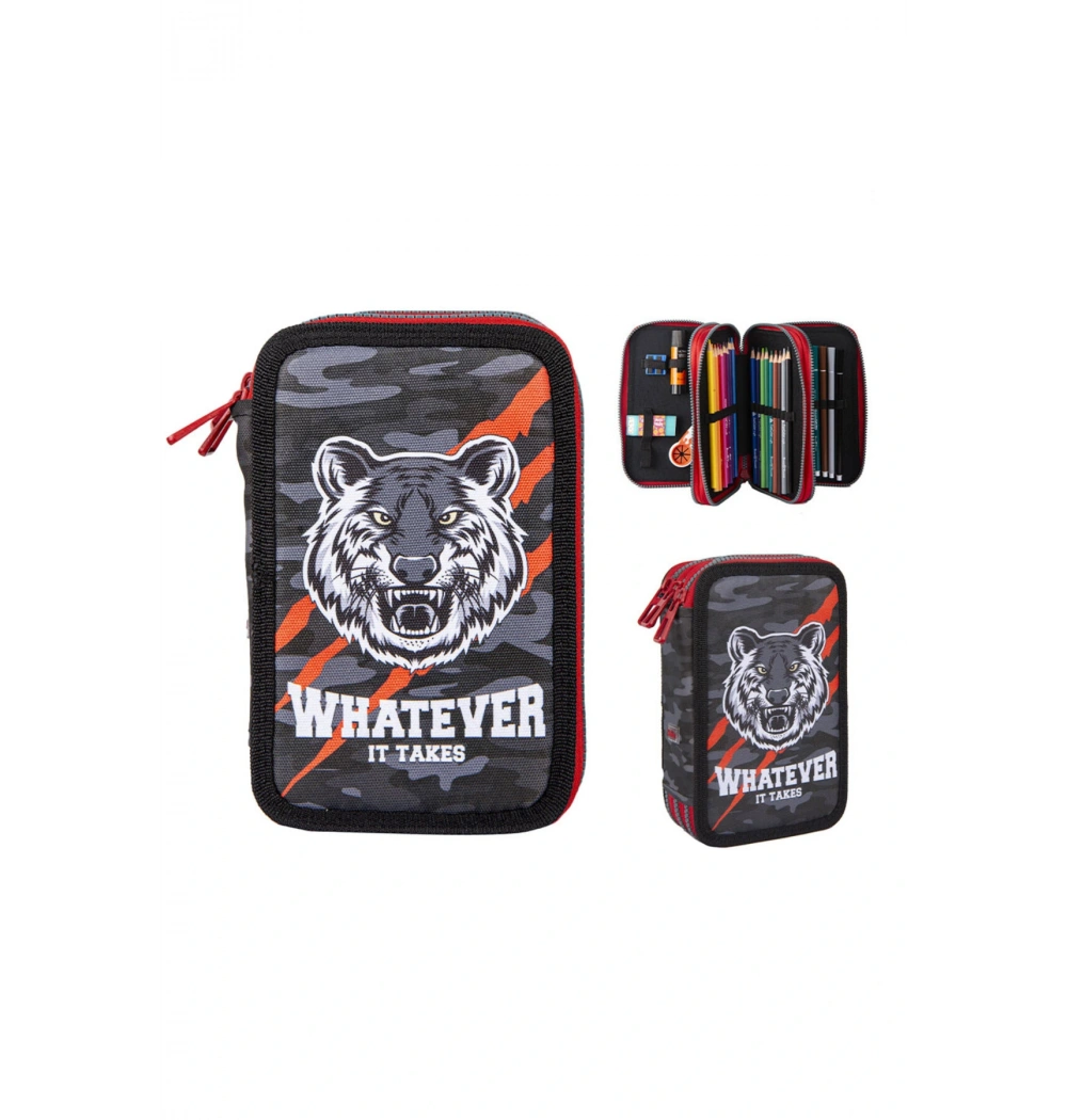 HOALAA 3 GÖZLÜ KALEM ÇANTASI DOLU TİGER ATLAS