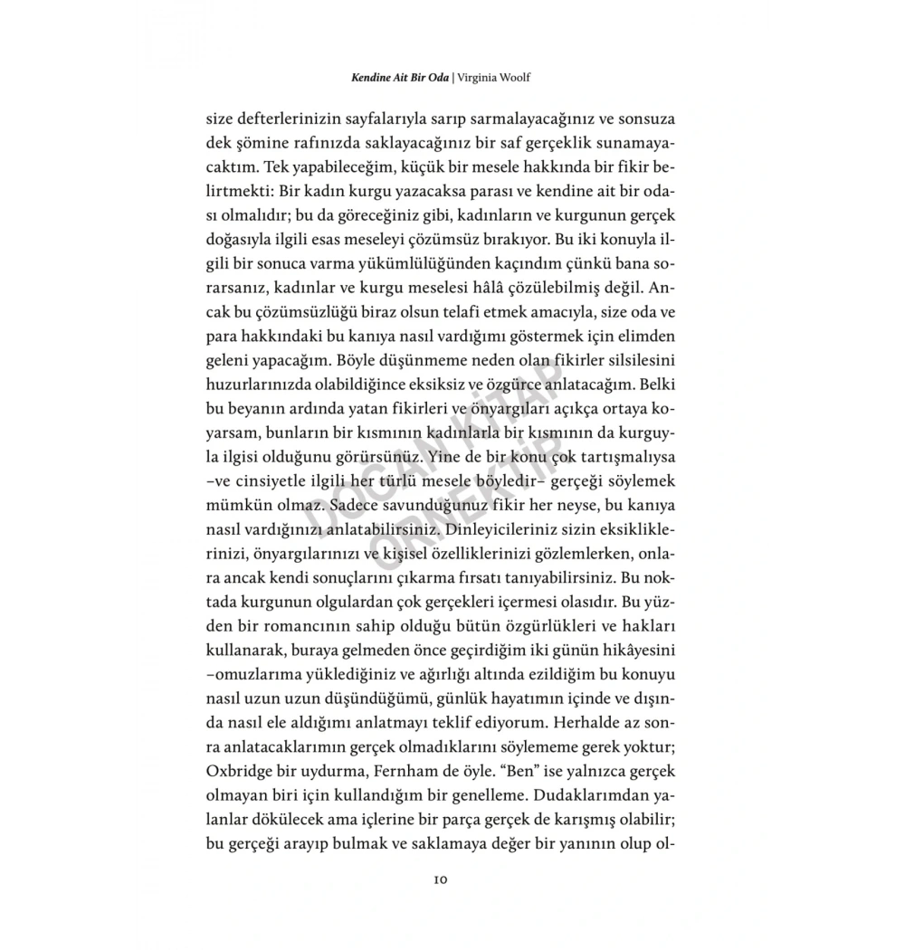 KENDİNE AİT BİR ODA VİRGİNİA WOOLF DOĞAN KİTAP