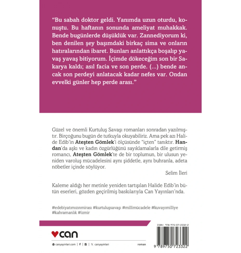 Ateşten Gömlek  Halide Edip Adıvar  Can Yayınları