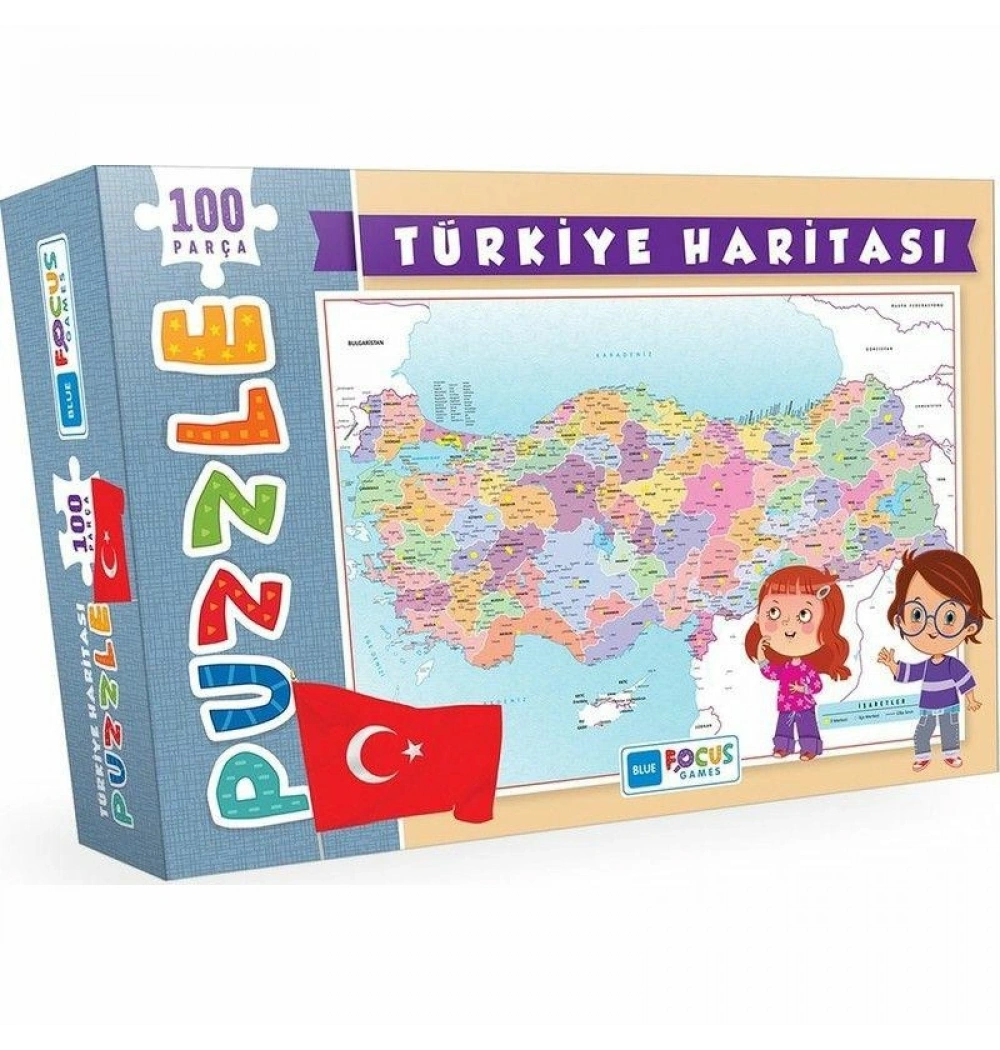100 Parça Türkiye Haritası Puzzle Mavi Lale