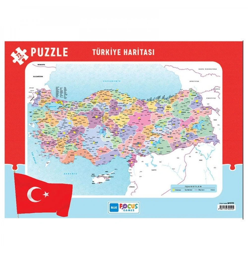 72 Parça Türkiye Haritası Puzzle Mavi Lale