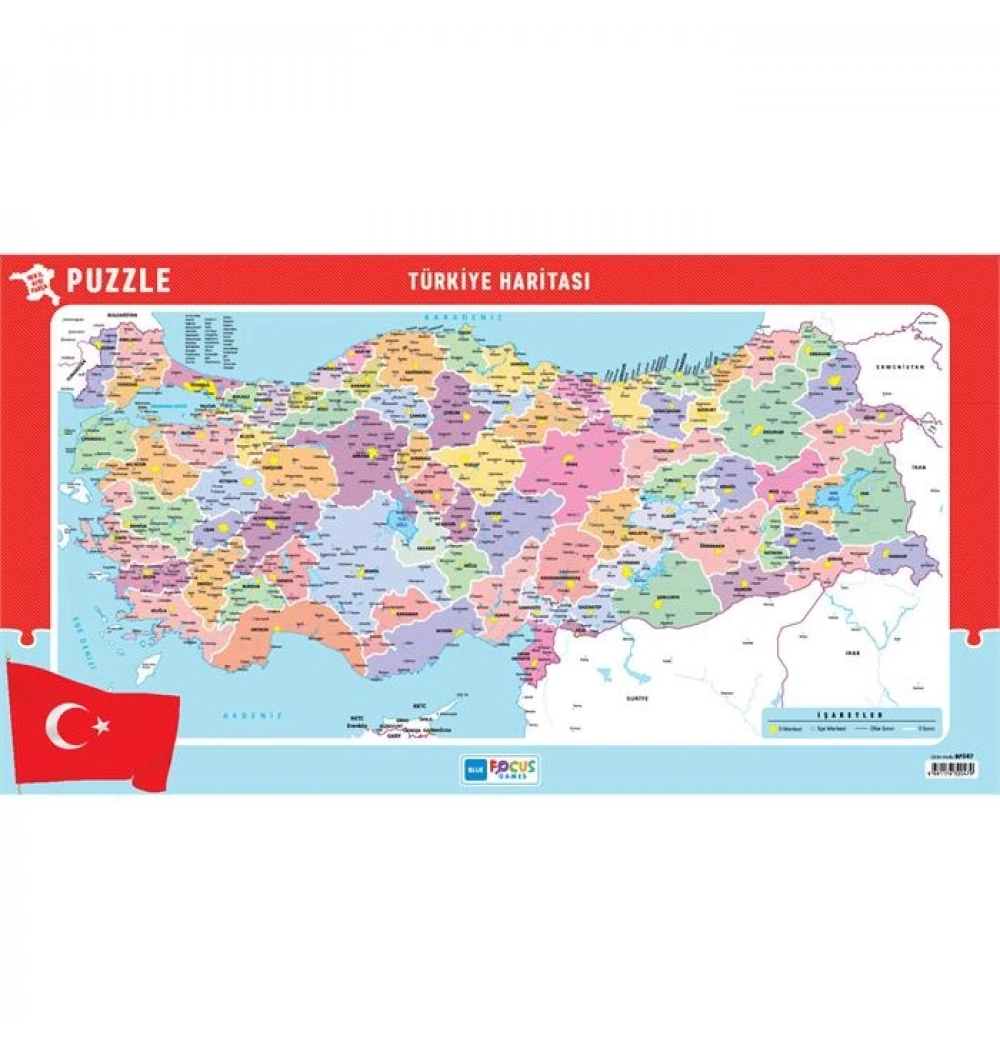 Türkiye Haritası Frame Puzzle Mavi Lale