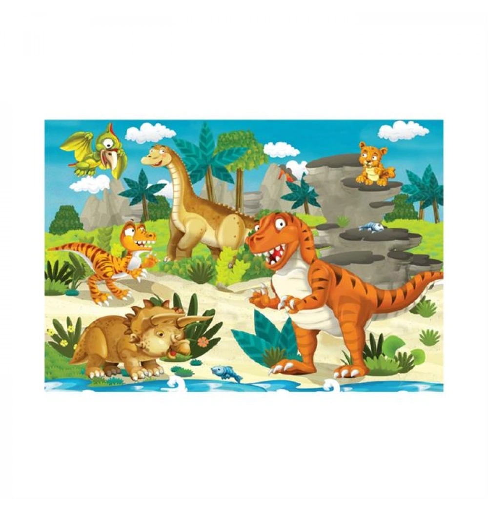 100 Parça Dinosaurs Mavi Lale