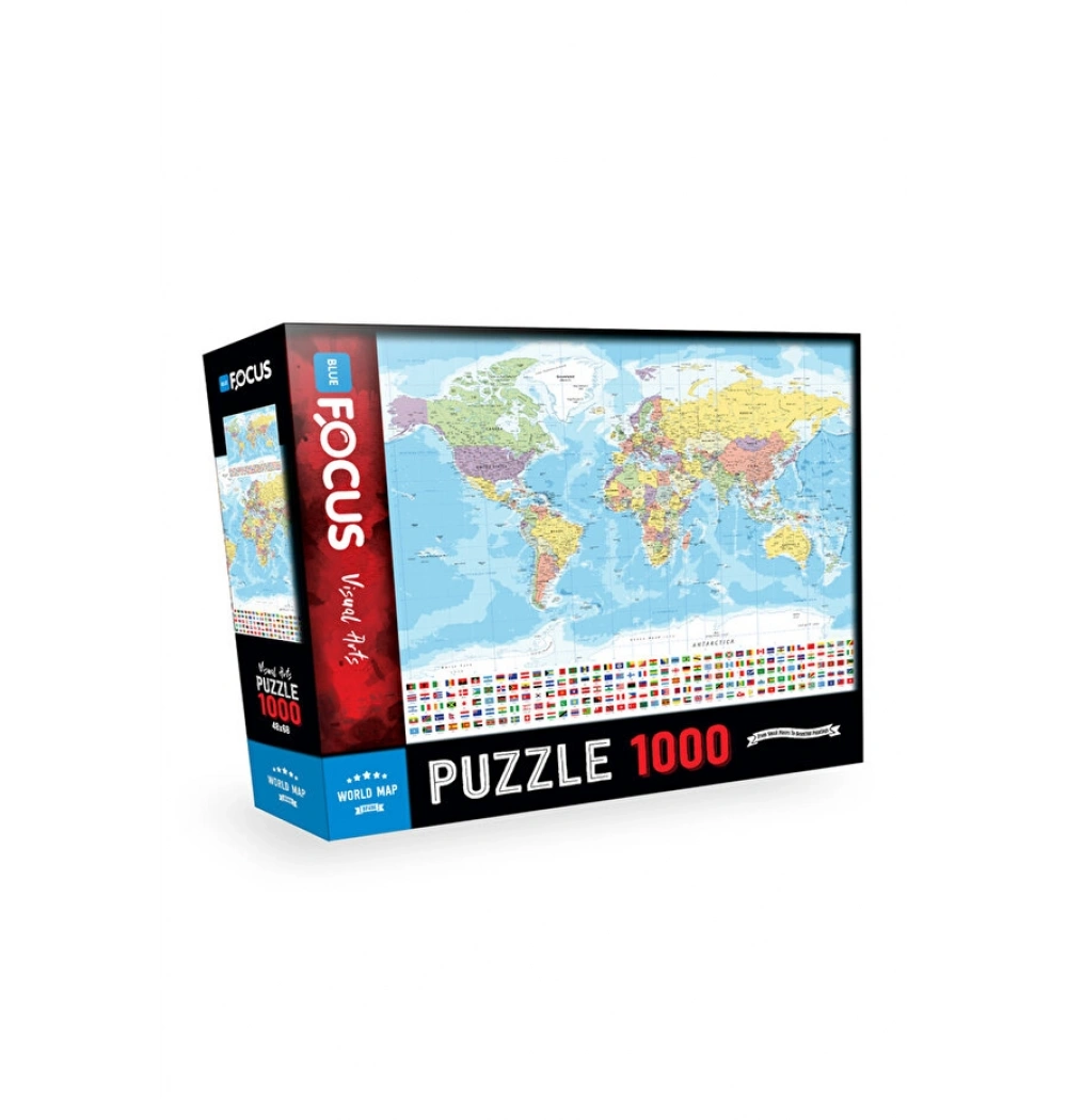 World Map Puzzle 1000 Parça Mavi Lale