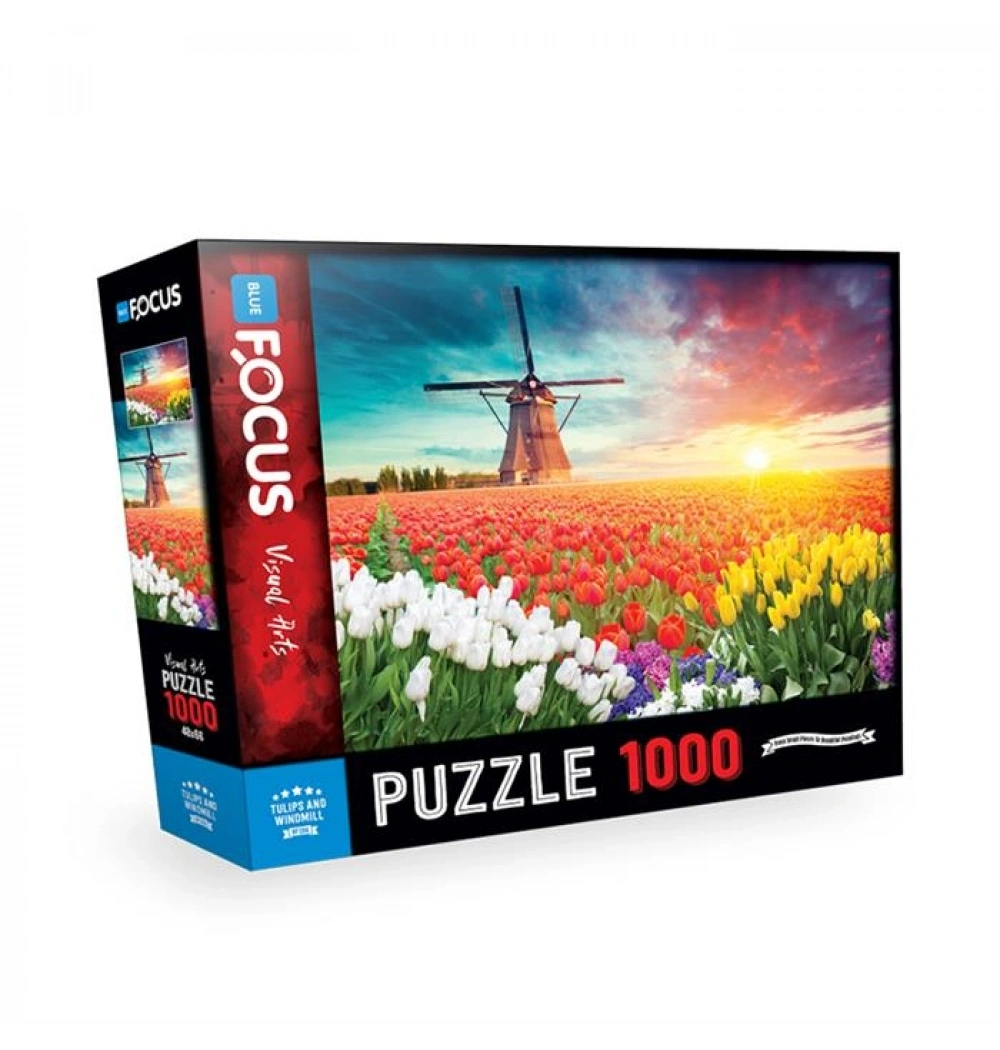 Tulips And Windmill Puzzle 1000 Parça Mavi Lale