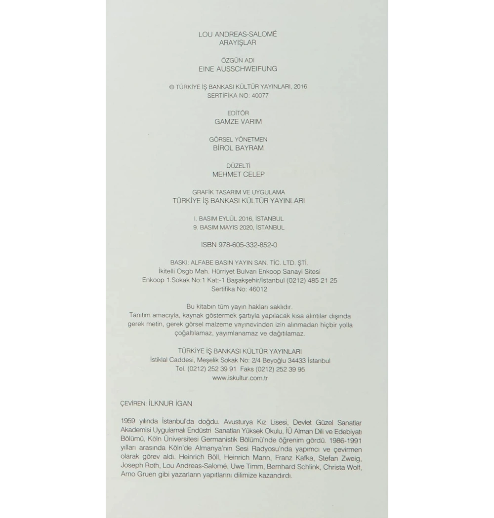 Arayışlar. Lou Andreas Salema  İş Bankası