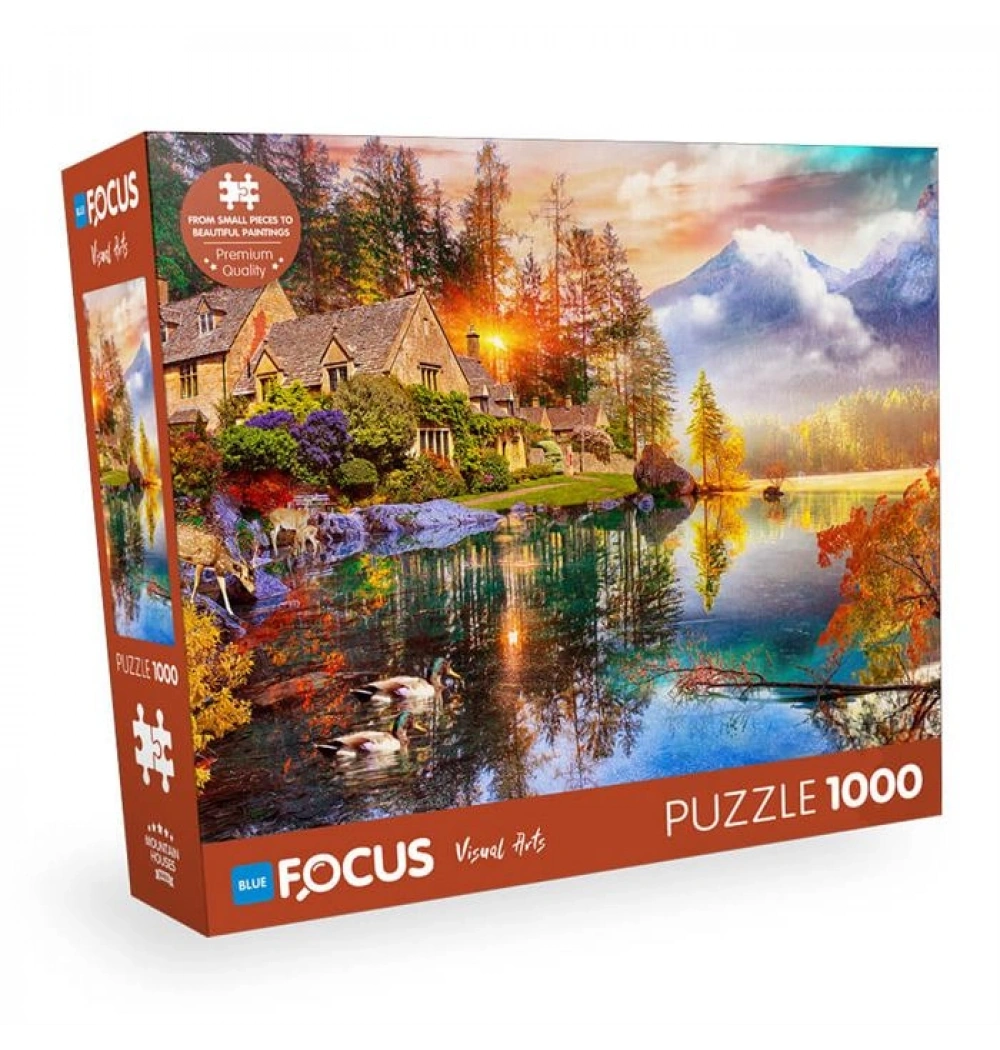 Mountain Houses Puzzle 1000 Parça Mavi Lale