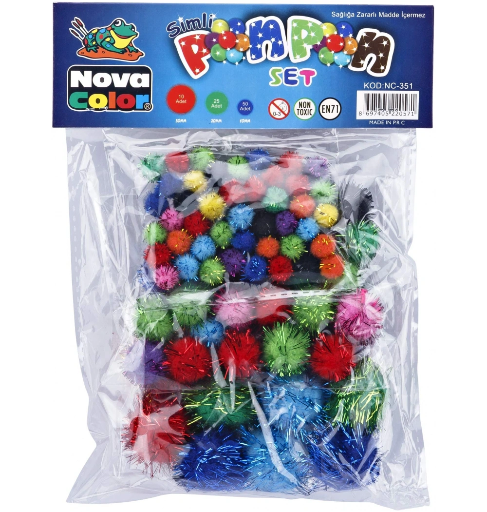 Nova Color Simli Ponpon  (30 Mm 10 Ad.,20 Mm 25 Ad.,10 Mm 50Ad.) Nc-351
