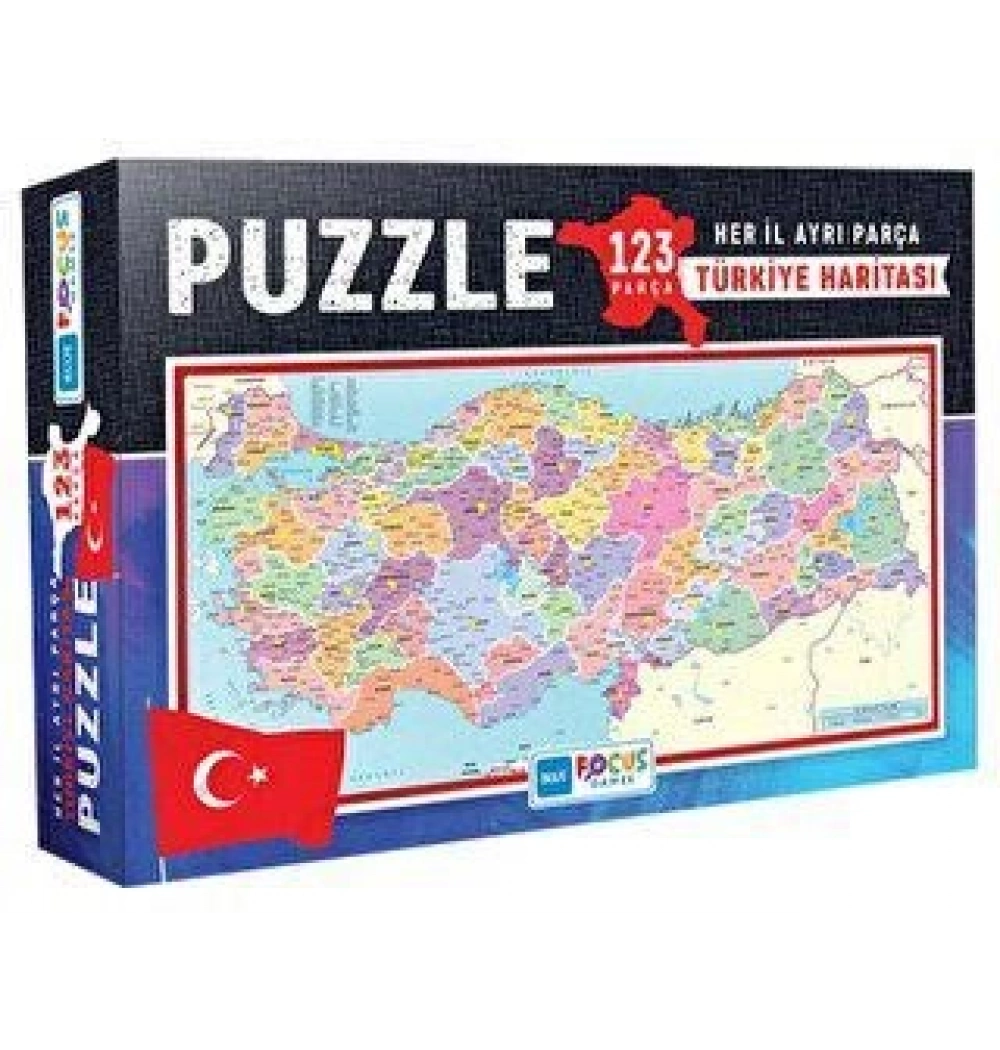 123 Parça Türkiye Haritası Kutulu Puzzle Mavi Lale