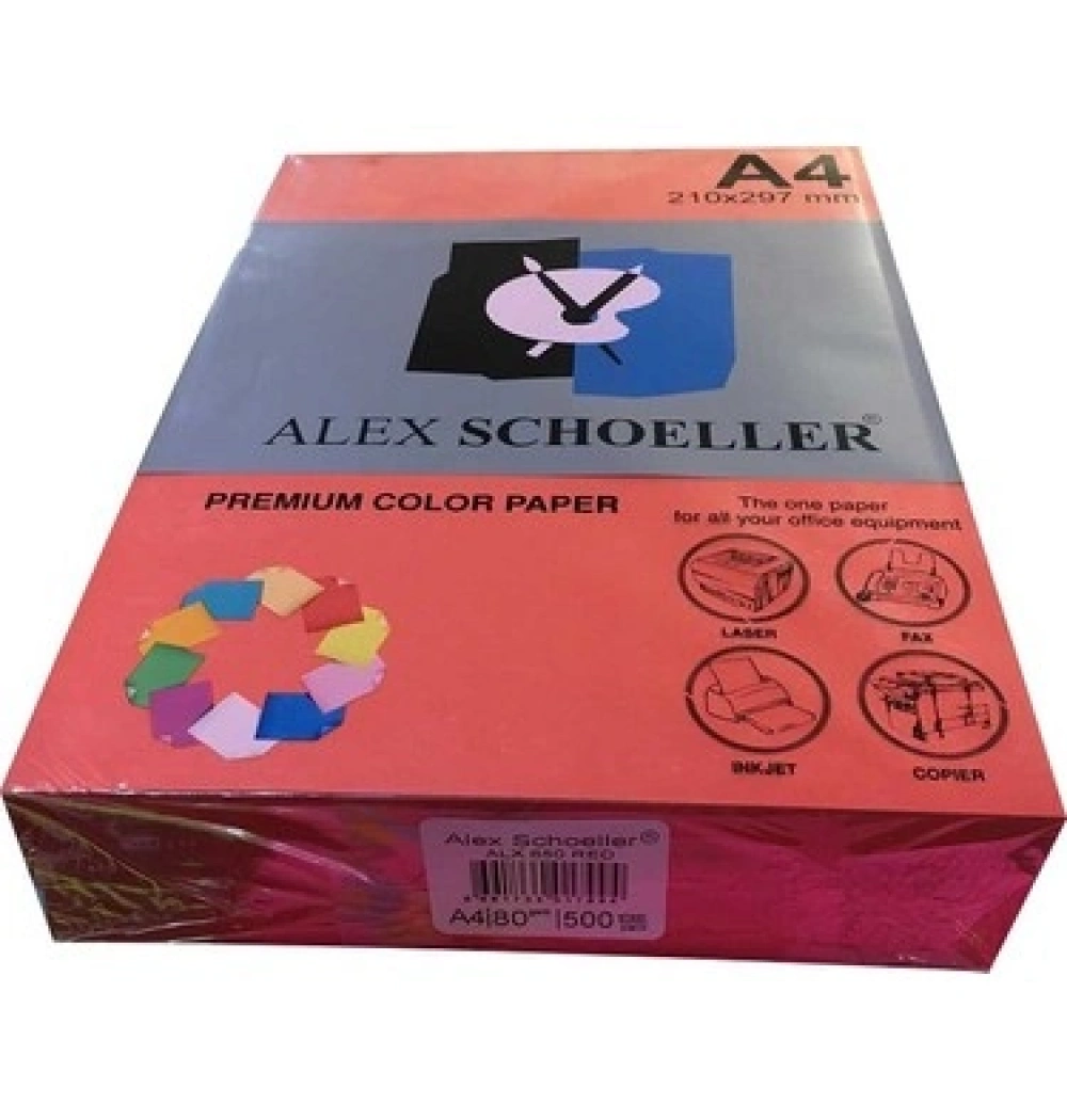 Alex Schoeller Renkli Fotokopi Kağıdı 500 Lü A4 Kırmızı Alx-650