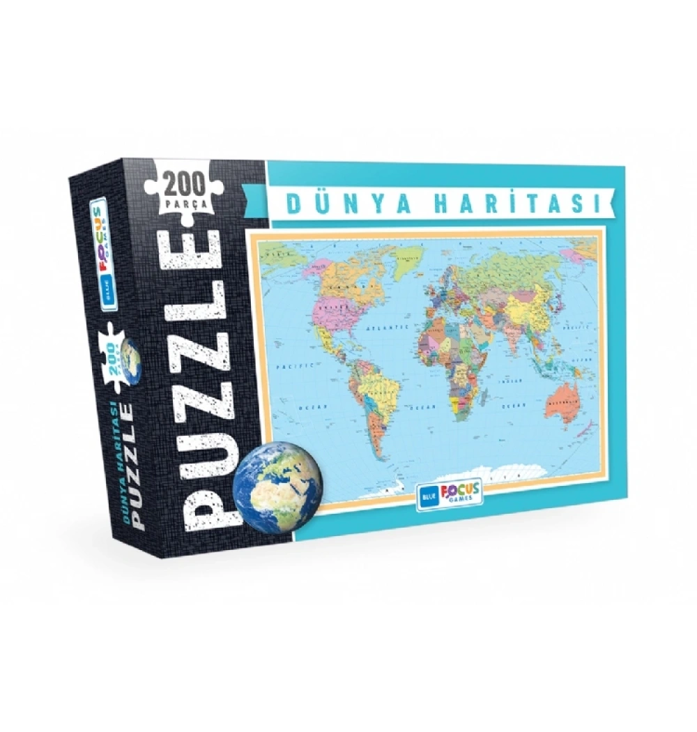 Blue Focus Kutulu 200 Parça Puzzle Dünya Haritası Mavi Lale