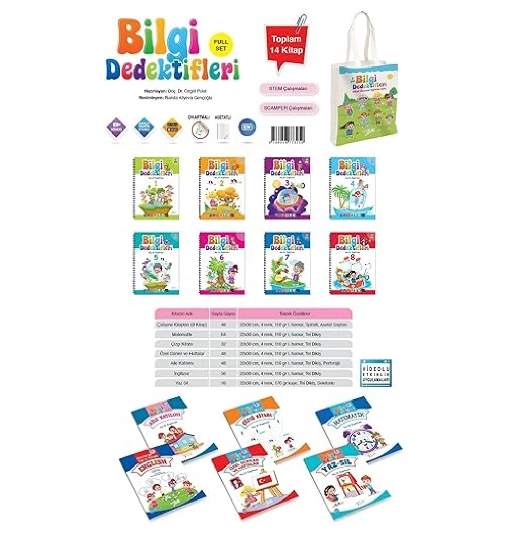 BİLGİ DEDEKTİFLERİ 5* YAŞ OKUL ÖNCESİ EĞİTİM ÇANTALI SETİ 14 KİTAP İLKADIM