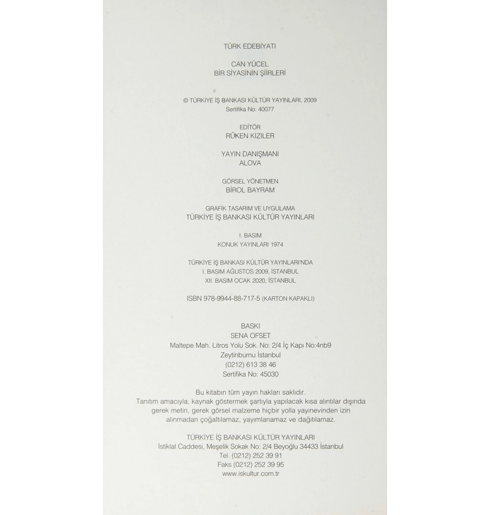 Bir Siyasinin Şiirleri Can Yücel İş Bankası