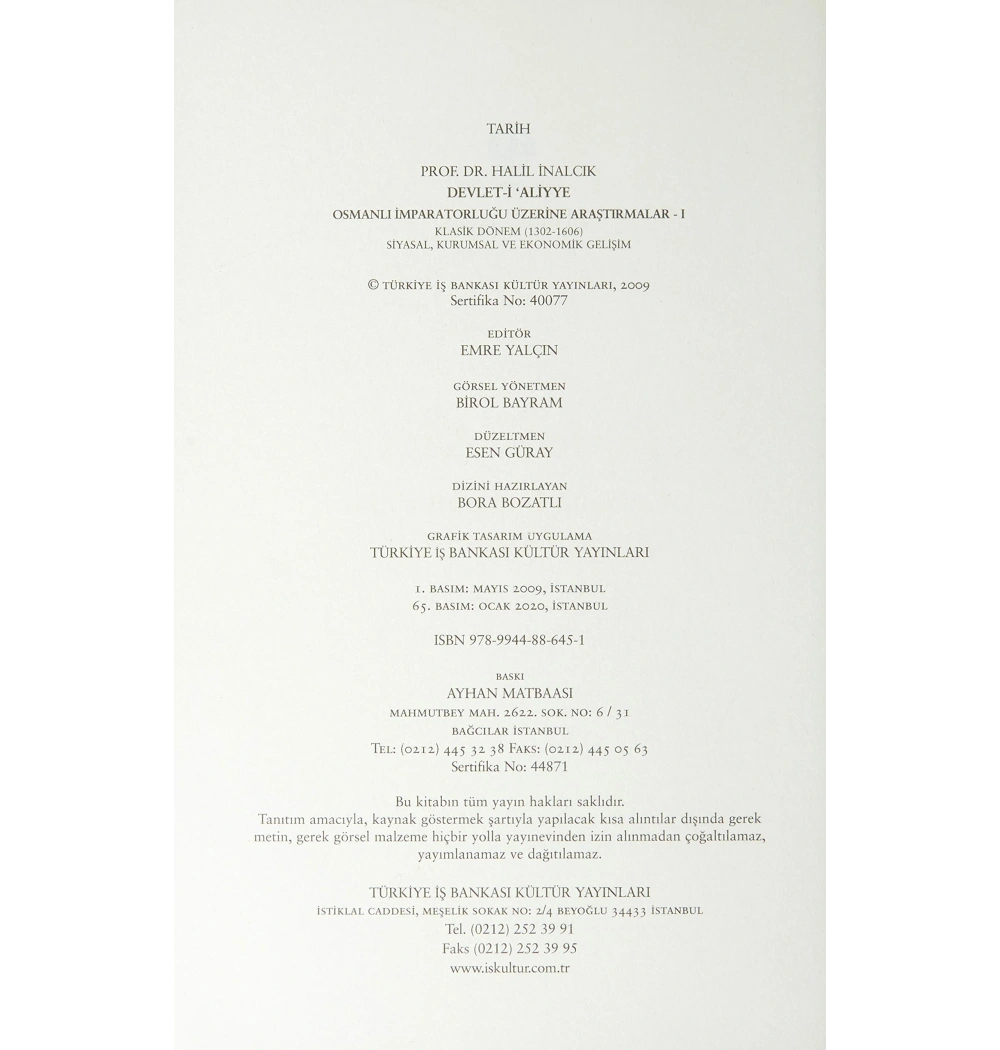 Devleti Aliyye Osmanlı İmparatorluğu Üzerine Araştırmalar 1 Halil İnalcık