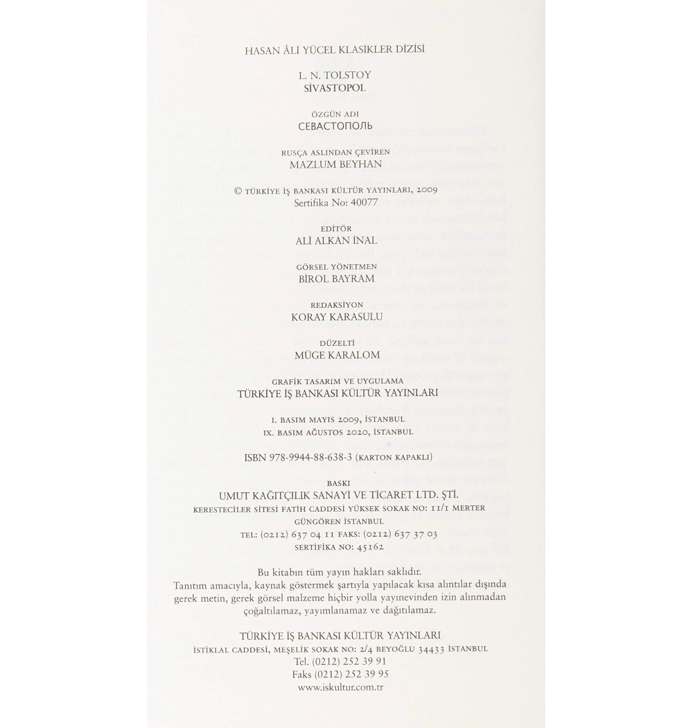 Sivastopol -K.Kapak T.İş Bankası Kültür Yay.