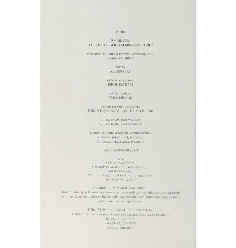 Türkiyede Geri Kalmışlığın Tarihi / İsmail Cem