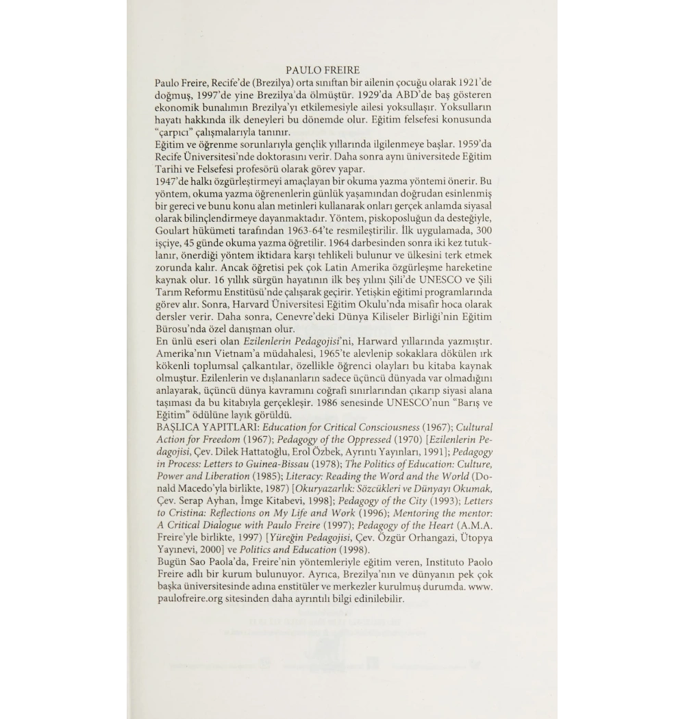 Ezilenlerin Pedagojisi P.Freıre Ayrıntı