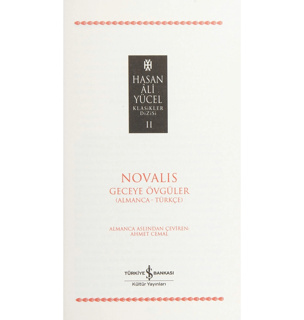 Geceye Övgüler Almanca-Türkçe Novalis  İş Bankası