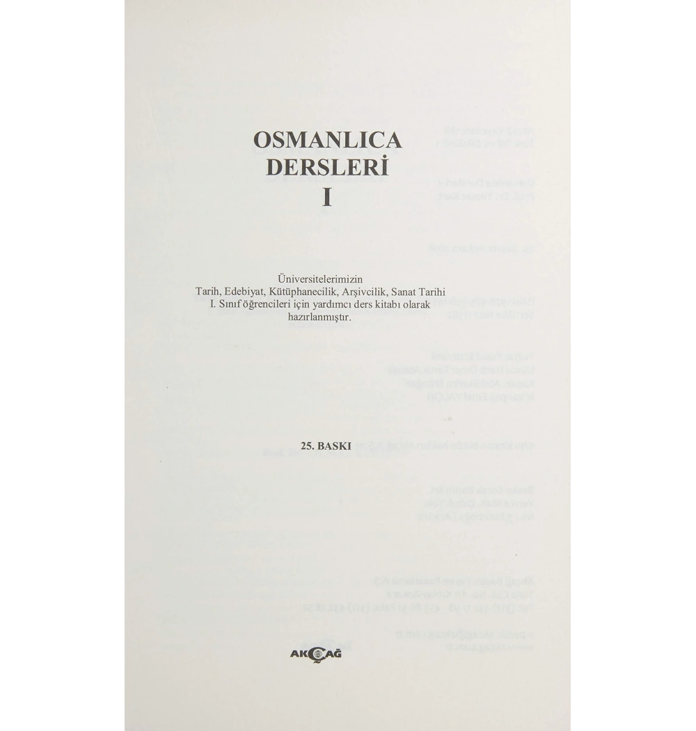 Osmanlıca Dersleri 1 Yılmaz Kurt Akçağ