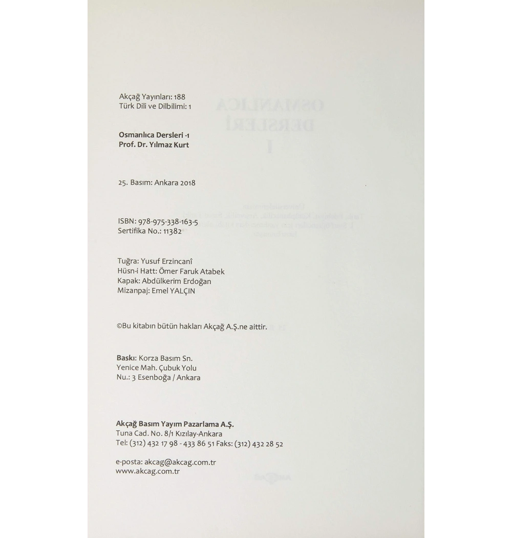 Osmanlıca Dersleri 1 Yılmaz Kurt Akçağ