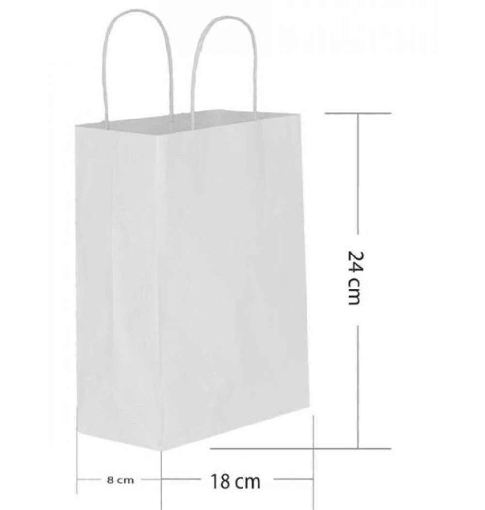 Beyaz Kraft Büküm Saplı Çanta 18X8X24