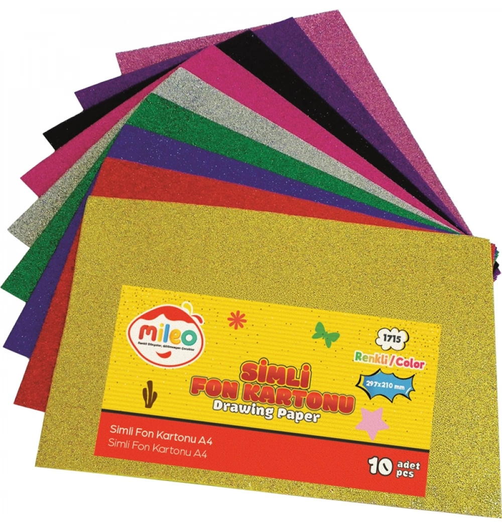 Mas Mileo 1715 Fon Kartonu Simli 280 gr A4 10lu Karışık Renk