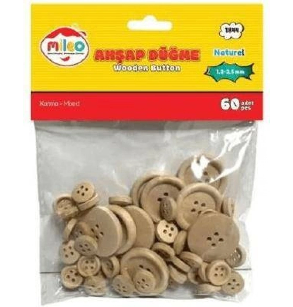 Mas Mileo 1844 Ahşap Düğme 1.2-2.5mm Karma 60lı Naturel