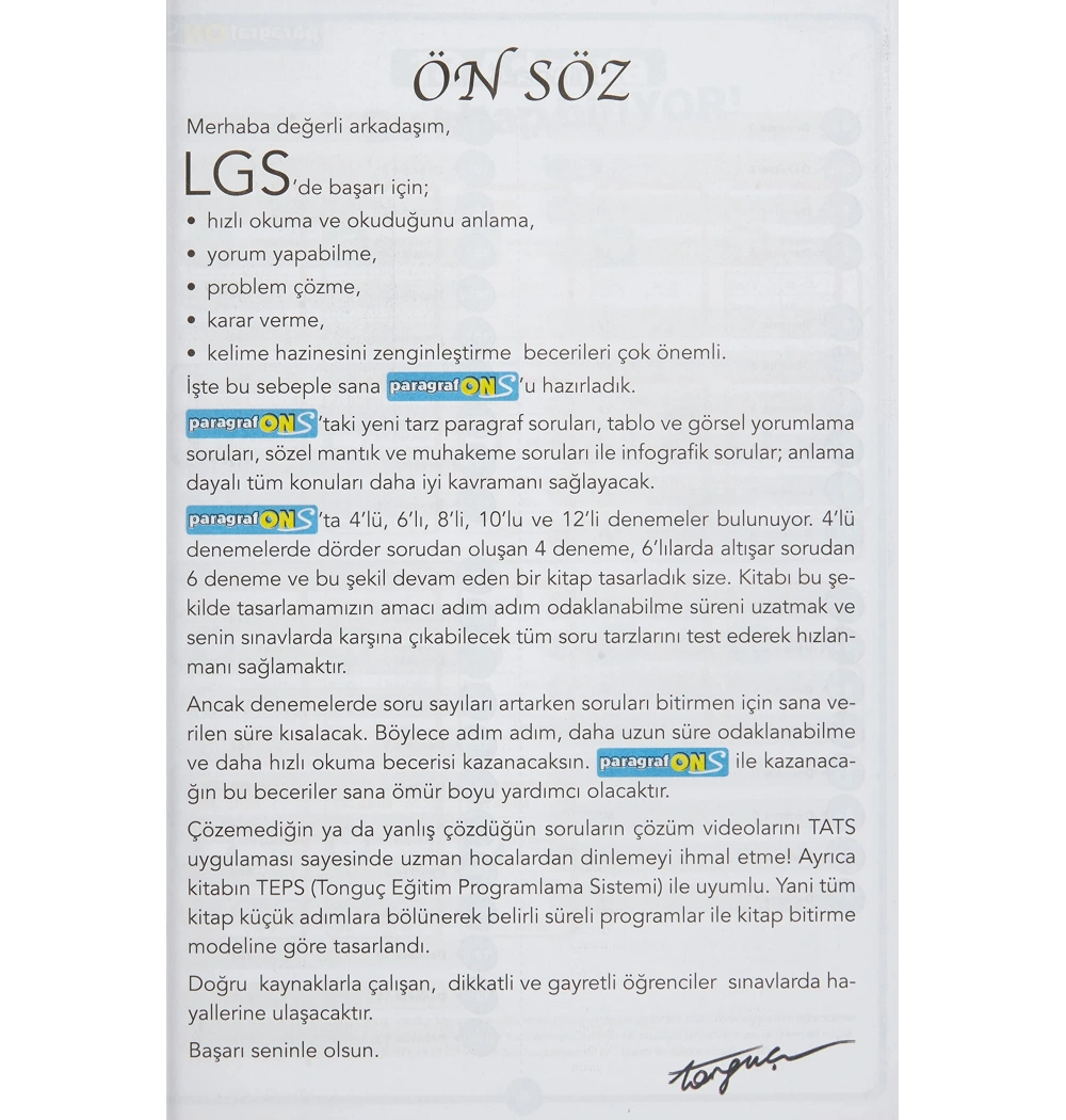 Tonguç 8.Sınıf Paragrafons