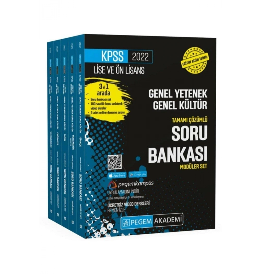 Pegem  Kpss 2022 Lise Ön Lisans Gy-Gk Tamamı Çözümlü Modüler Set Soru Bankası