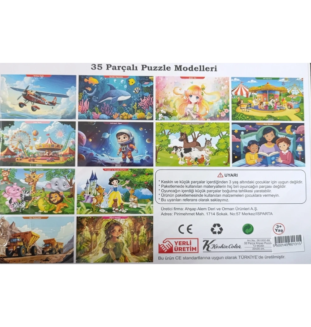 Ahşap Puzzle 24x30 cm 35 Parça Sevimli Hayvanlar Denizde