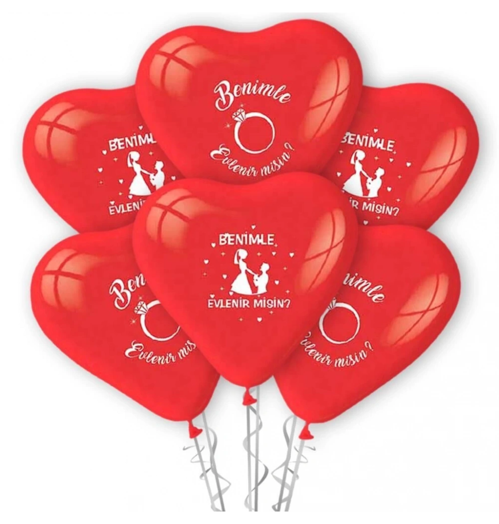 Benimle Evlenir Misin Baskılı Kalp Balon