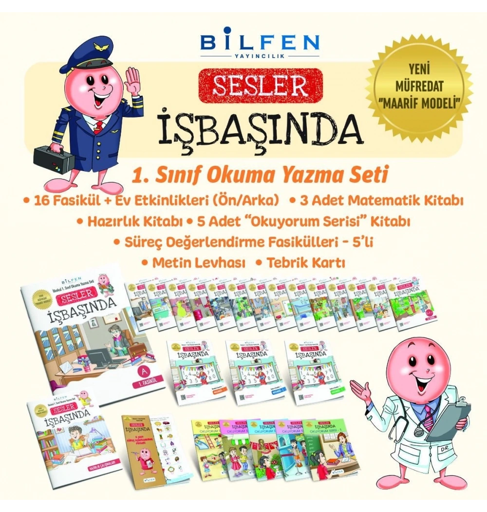 Bilfen Yayıncılık İLKOKUL 1.SINIF SESLER İŞ BAŞINDA ( YENİ ) Okuma Yazma Seti