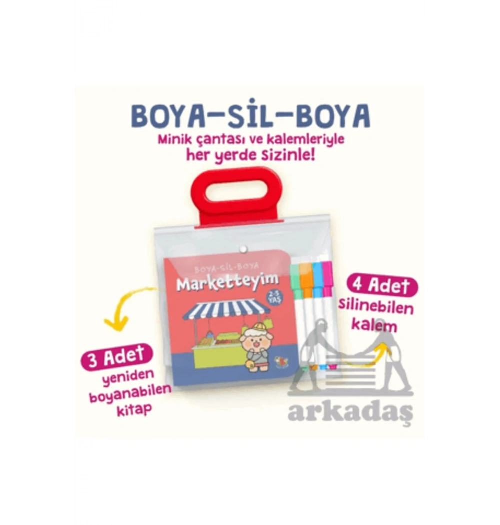 Boya Sil Boya 2-5 Yaş Marketteyim Evdeyim Parktayım 3 lü Cep Boy Set Uçan kitap