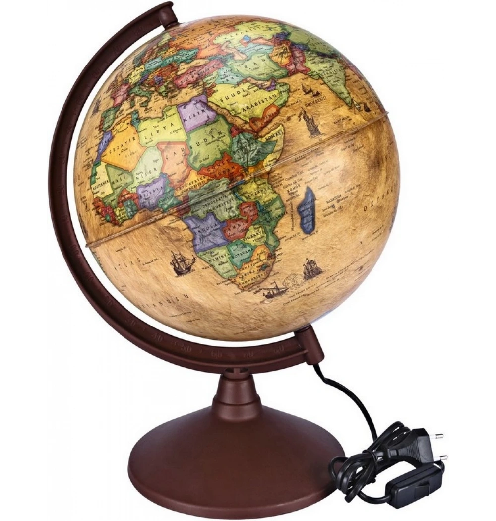 Brons Antik Dünya Küre Işıklı 30İnç Br-813