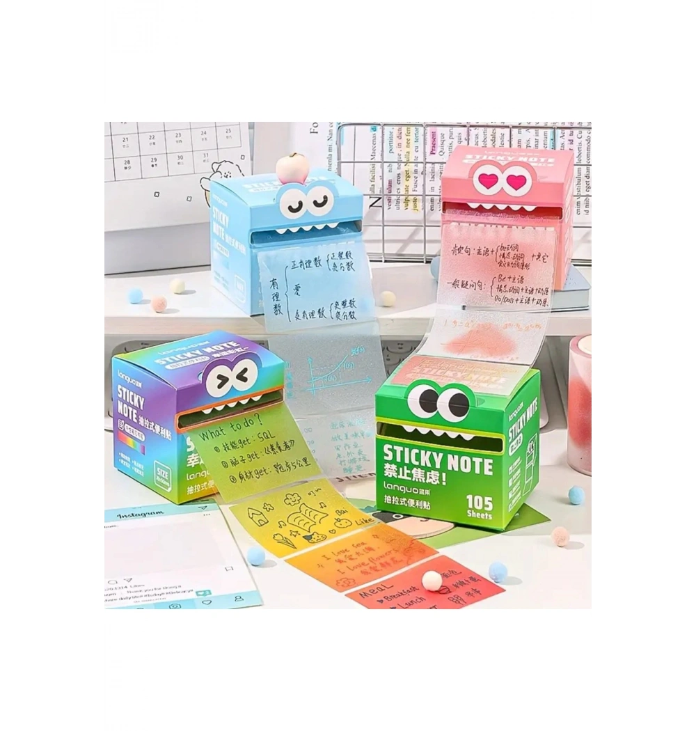 Canavar Kutulu Renkli sticky note 105 Şeffaf Yaprak Not Kağıdı 43352