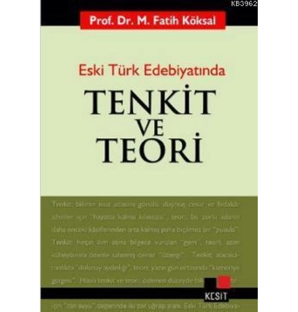 Eski Türk Edebiyatında Tenkit Ve Teori Fatih Köksal Kesit