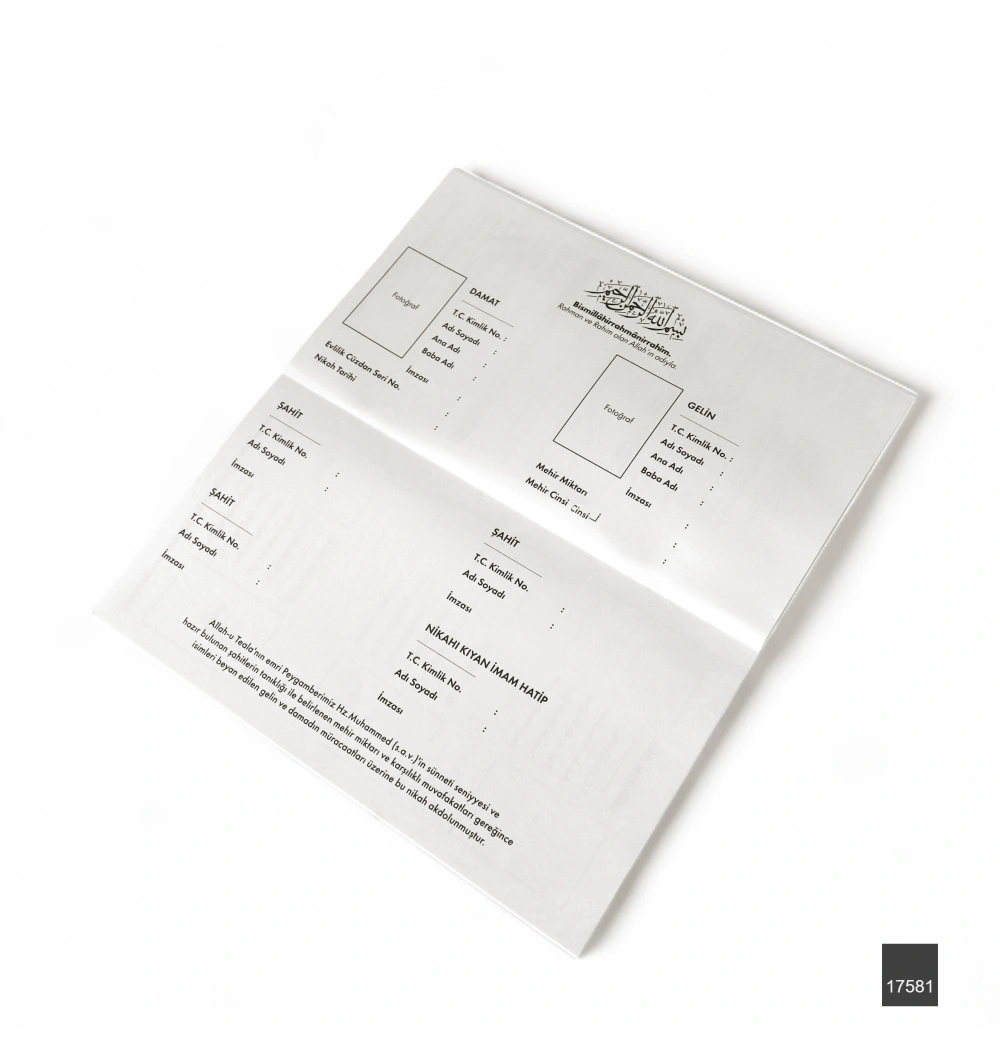 FN 12x21,5 Tel Dikiş Dini Nikah Akdi Aile Cüzdanı Defteri