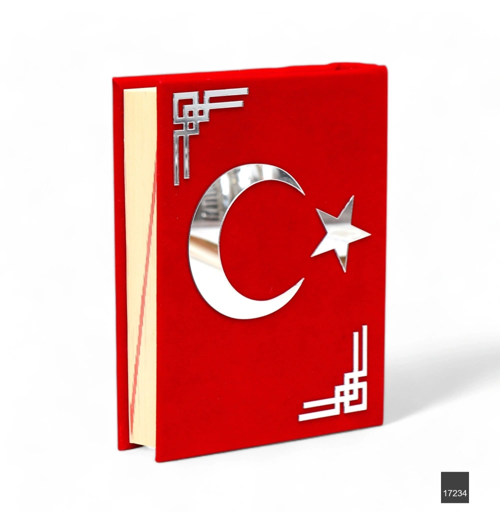 FN Sancak Serisi Çanta Boy Bilgisayar Hatlı Arapça Kadife Kuran-ı Kerim - Kırmızı