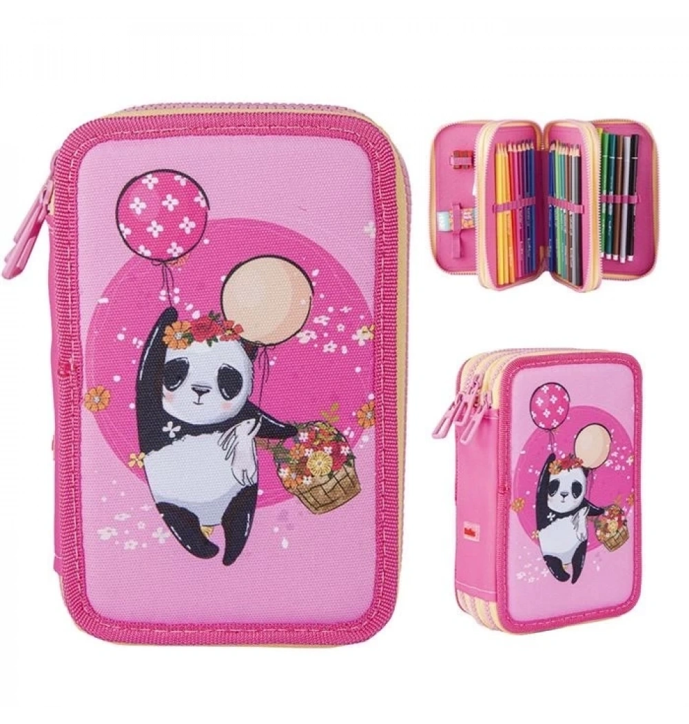 HOALAA 3 GÖZLÜ KALEM ÇANTASI DOLU PANDA ATLAS