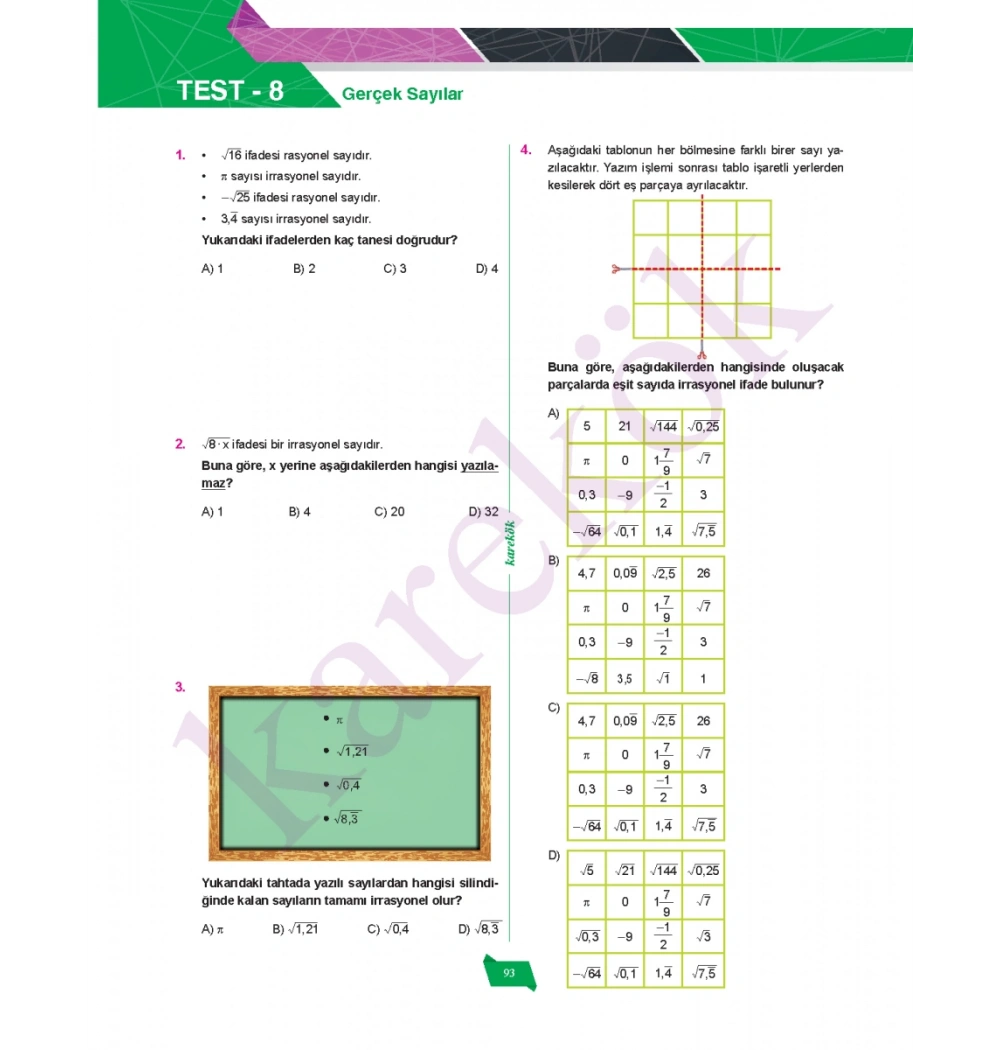 Karekök 8.Sınıf Lgs Matematik Soru Bankası 376 SAYFA
